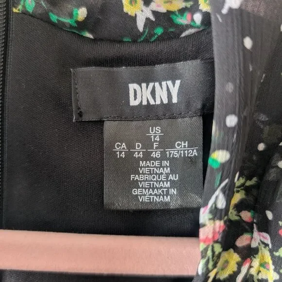 DKNY Floral-Print Tie-Neck Shift Dress Black Multi Size 14 - Picture 7 of 9